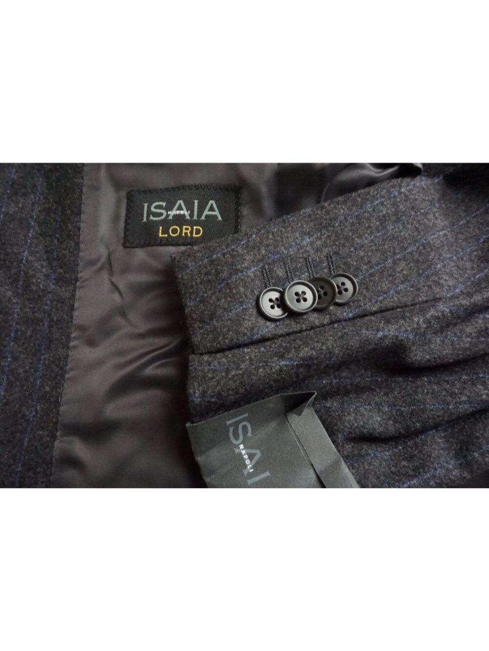 Isaia Napoli Gray Blue Stripe Flannel Cashmere 2Pc Suit Jacket Pant Vest 42R NEW